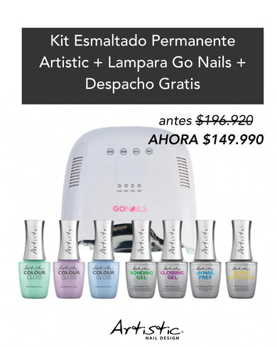 Kit Esmaltado Permanente Artistic + Lampara Go Nails + Despacho Gratis